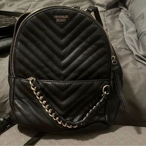 Victoria's Secret Black Quilted Mini Backpack with Gold Chain